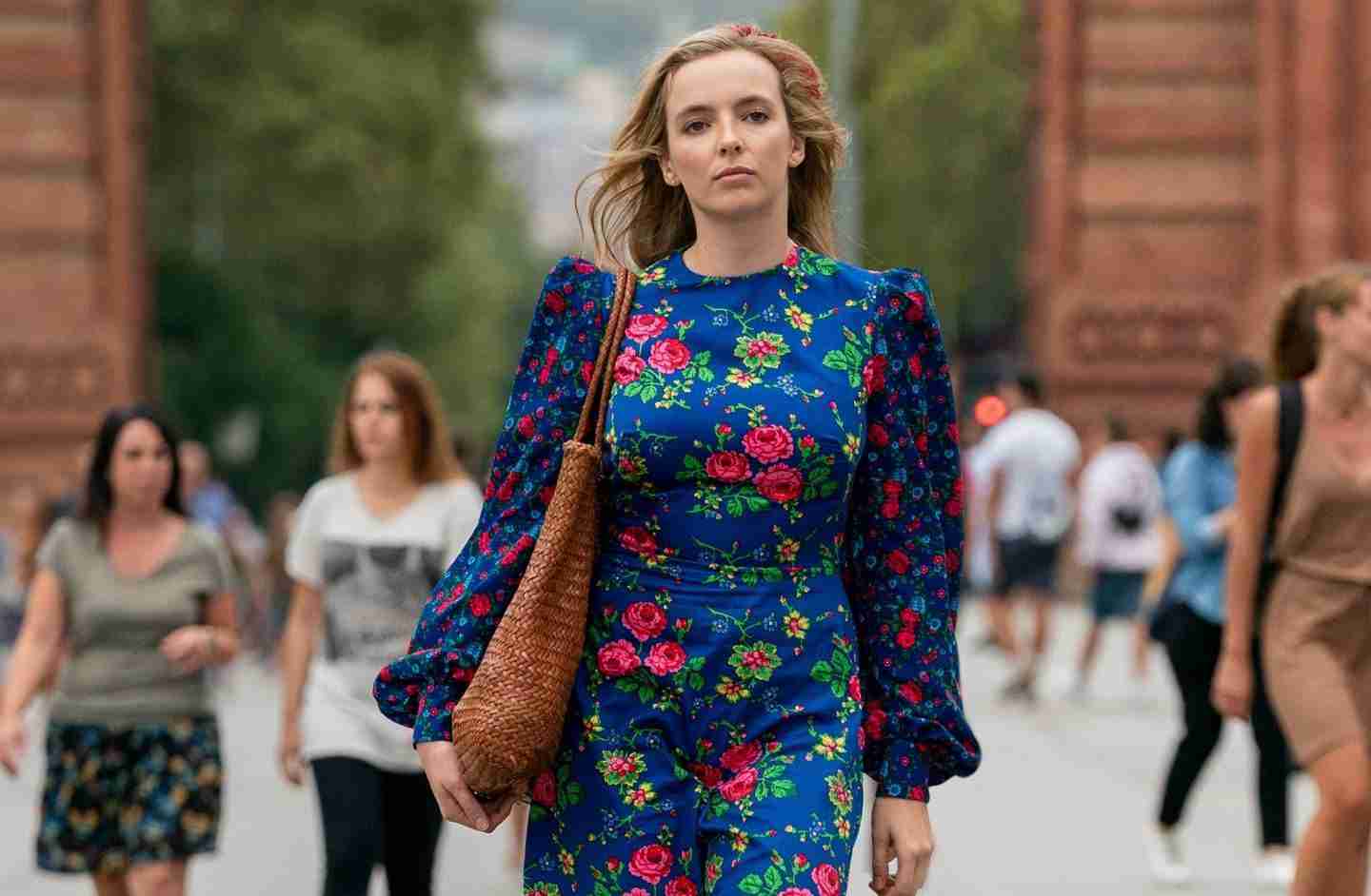 Jodie Comer in Killing Eve, wearing The Villanelle Dress