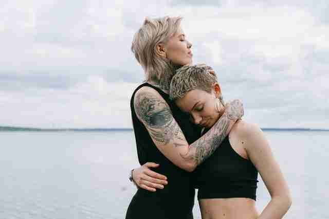 lesbians hugging
