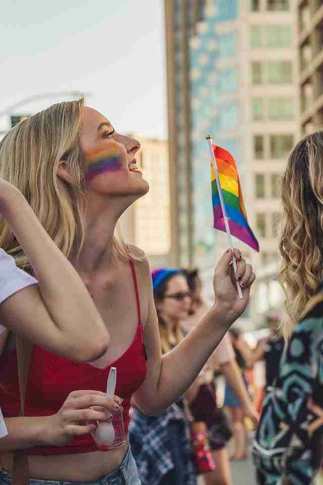 lesbian with pride flag