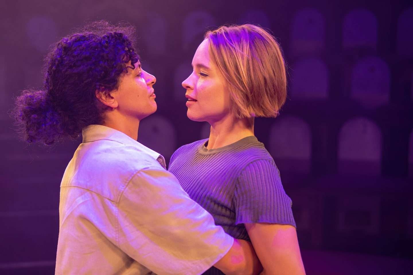 Actors Rebecca Banatvala and Jessica Clark in the original production of bisexual play SAP.