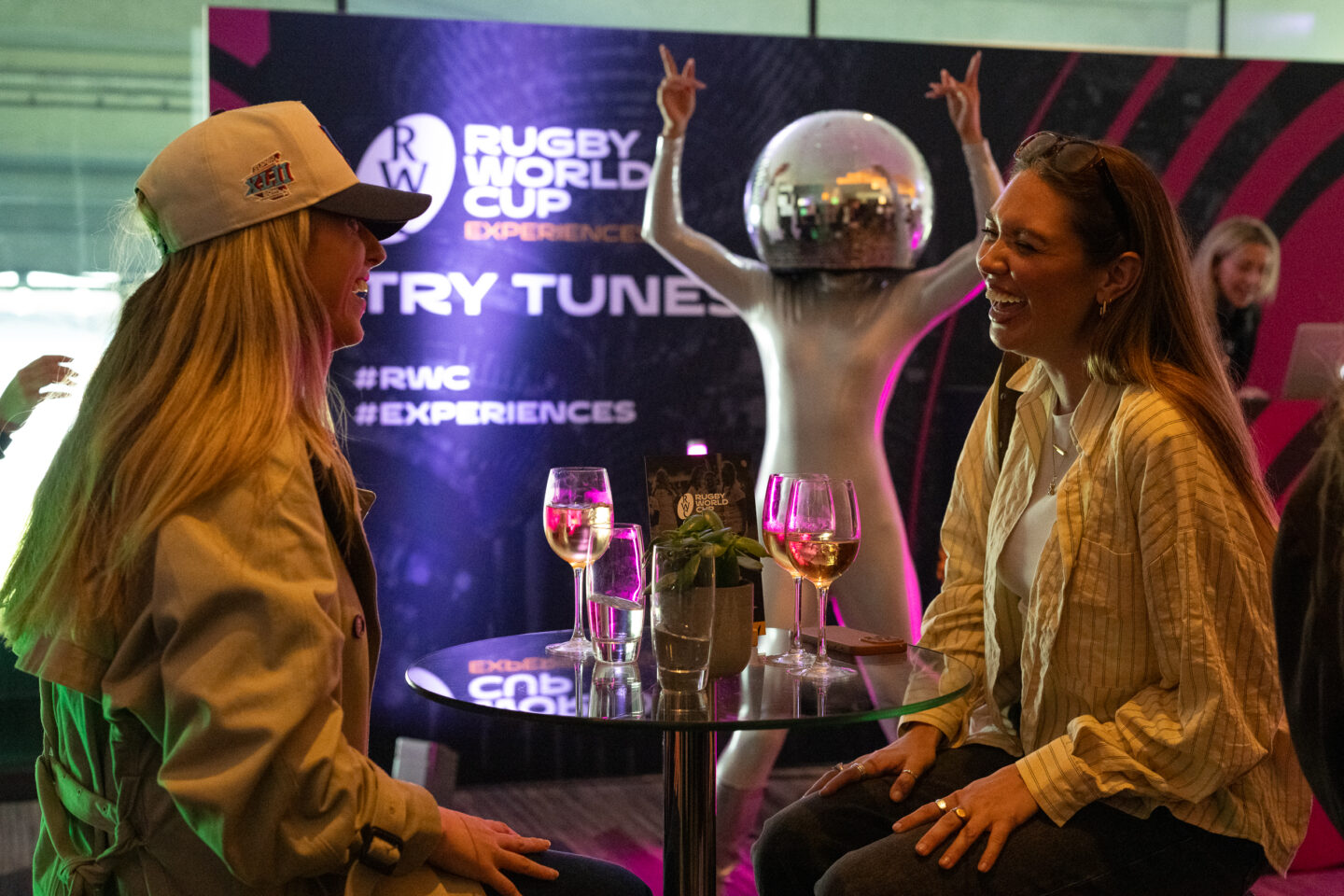 Rugby World Cup Suite with person dancing with a disco ball on their head
